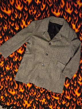 Noble Fastuons's Herringbone Car Coat Wool-Blend Jacket in Gray